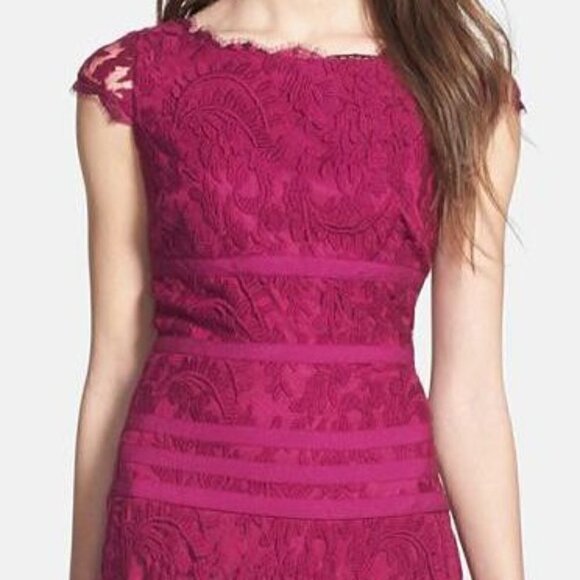Adrianna Papell Fushia Pink Embroidered Lace Dress Fit & Flare Size US  6 EU 38 - Picture 1 of 8